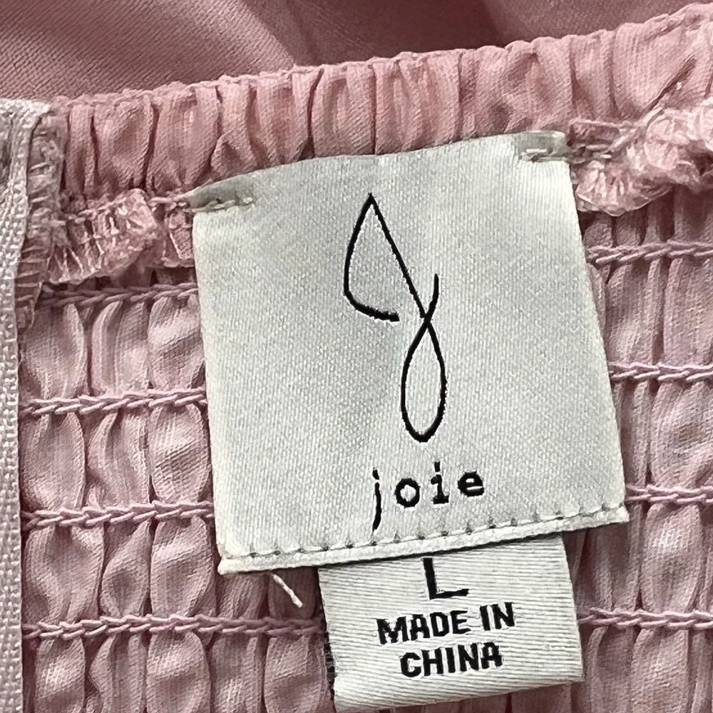 Joie Powder Pink Floral Midi Dress Tie Straps Sz L Soft Girl Cottagecore Smocked